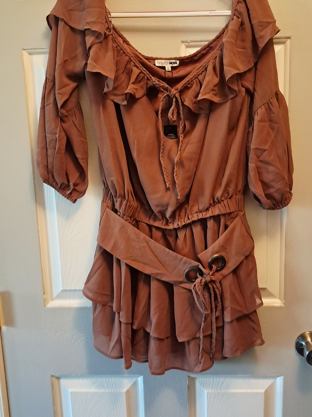 Fashion Nova Rust Brown Ruffle Tiered Mini Dress